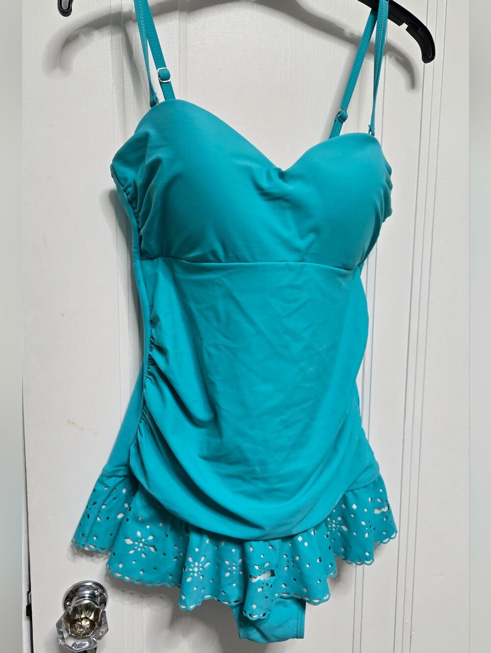 Christina Teal Ruffled Camisole Swim Top